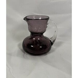Vintage Amethyst Crackle‎ Glass Mini Pitcher Creamer Hand Blown Purple